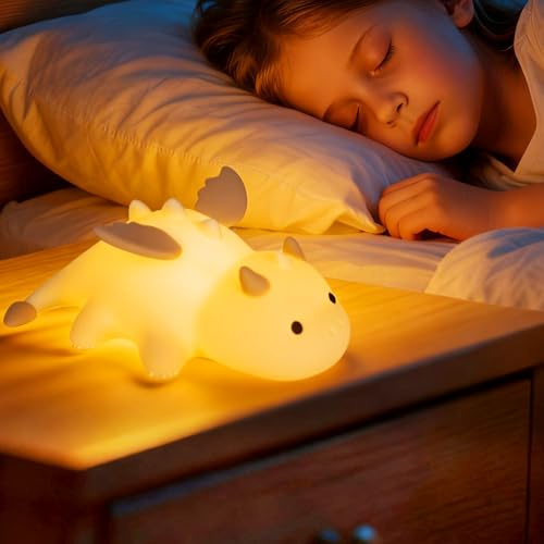 Monemey Luce Notturna Bambini, LED in Silicone Lampada Notturna per Bambini Controllo Touch (Crema)