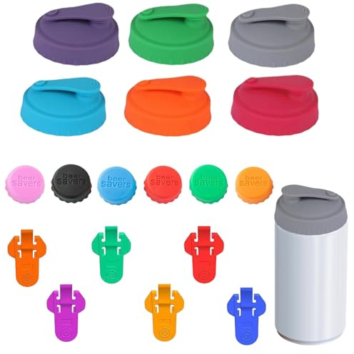 18PCS Silicone Can Covers Set for Drinks, Include Reusable Silicone Coke Can Lids,Tin Can Covers Lids, Beer Bottle Caps & Bottle Openers for UK Home, BBQ, Picnic