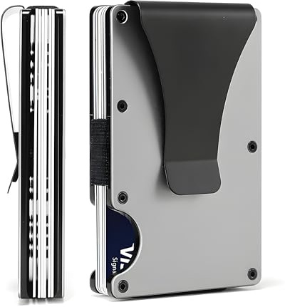 AtEaze Minimalistische Geldbörse | Slim Wallet Kartenhalter mit Geldklammer | Kartenetui aus Aluminium (Silber)