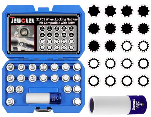 JEUCLEL 21PCS Wheel Locking Nut Key Kit Compatible with BMW, Nut Removal | Wheel Lock Nut Socket Adapter Set, Anti-Theft Lug Removal Tool, Anti-Theft Screw Remover, Repair Tool, Tyre Fitting, garage