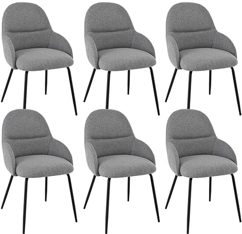 Goeurvant Esszimmerstühle 6er Set mit Armlehne – Ergonomische Polsterstühle, Moderne Küchenstühle mit Leinenbezug & Metallbeinen, Gepolsterte Stühle für Wohnzimmer, Esszimmer, Küche, Hellgrau