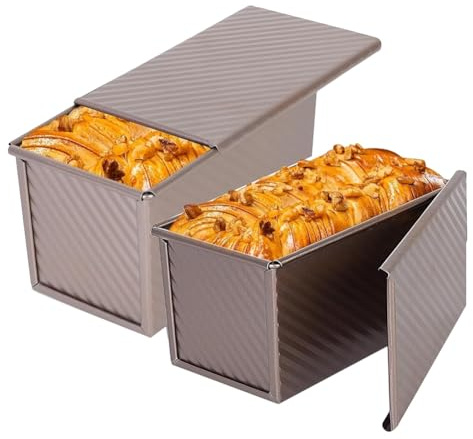 Aboiledy 2 Pack Non-Stick Loaf Tin Bread Pan with Lid, 450g(1lb) Cake Tins for Baking, Carbon Steel Baking Bread Tin for Homemade Cakes Toast Bread, Dishwasher Safe Steel Bakeware
