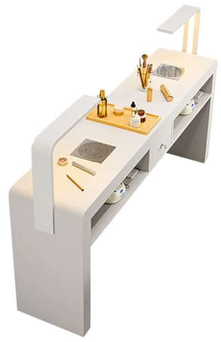 Estación de mesa de manicura multifuncional con luz LED, colector de polvo y estantes de almacenamiento para arte de uñas profesional