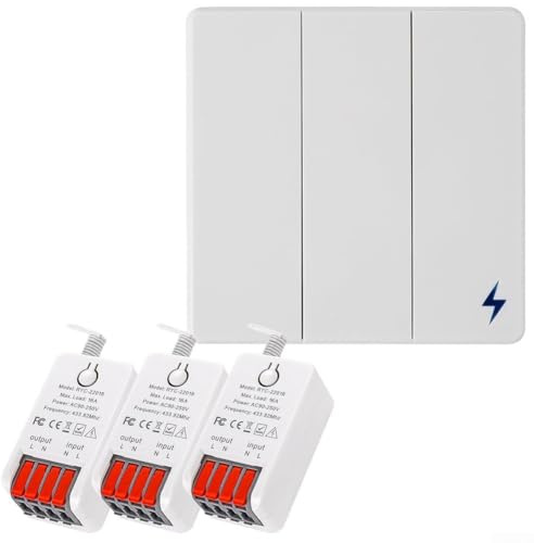 Wireless Light Switch Kit, With 86 Wall Panel And 16A Relay Receiver, Allowing Remote Control Of Fans, Lamps, And Air Conditioners(1 Switch 3 Receiver)