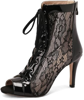 YCALCP Bottines de Danse Latine Femme Lacets en Mesh Bout Ouvert Chaussures de Danse de Salon Talons Hauts