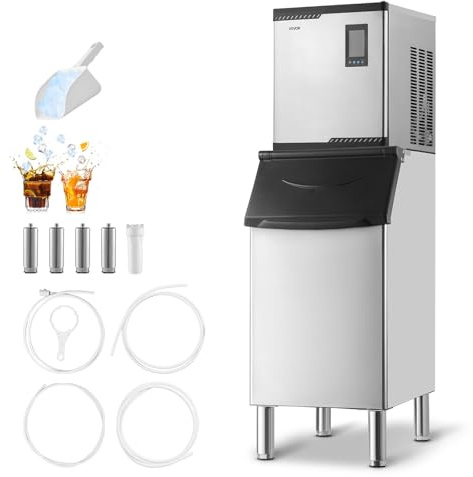 VEVOR Máquina de Hielo 136 kg/24 h, Máquina para Fabricar Hielo con Contenedor de Almacenamiento de 136 kg, con Autolimpieza Automática, Pantalla Táctil para Bares, Cafeterías, Restaurantes, Hoteles