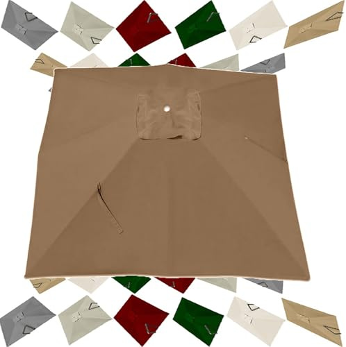 Ersatzdach für 4 Gartenschirme – Khaki, rechteckige Stoffabdeckung für versetzte und Markttischschirme (3 x 3 x 3 m)