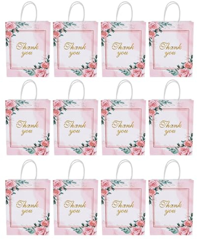 Mipcase 12pezzi Sacchetti di Carta Kraft Floreali per Confezioni Regalo Sacchetti Regalo di Ringraziamento in Carta Decorativa per Occasioni Speciali e Presentazioni Eleganti