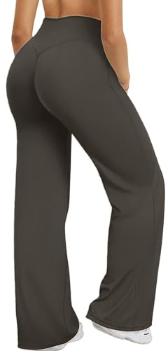 XDSP Pantalones Yoga Mujer Pierna Ancha Cintura Alta Pantalon Casual Deportivo Elasticos Comodos Leggings de Fitness Control Abdominal Push up Pantalones Rectos de Entrenamiento Pilates Gym Trabaj