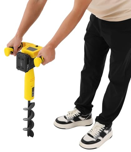 Fyssnn 350 W eléctrico para postes de agujeros de cavar con taladro de acero al manganeso, batería para cavar y preparar agujeros de postes