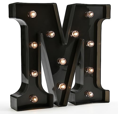 Light Up Black Alphabet Marquee Letters LED Lights Sign for Night Light Home Bar Christmas Lamp Birthday Party Wedding Decoration M