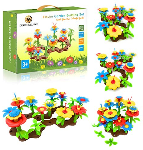 Desire Deluxe Girls Toys for 3 Year Old Kids Flower Build A Garden Toy Building Blocks Set for Baby, Children - Indoor & Outdoor Floral Arrangement for Kids 54pc