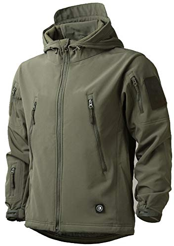 MakingDa Mens Waterproof Jackets Winter Smart Casual Hooded Coat Softshell Fleece Lined Multi Zipper Pockets Hunting Light Sweatshirt Cozy Tactical Military Camping Cardigan（Green，M）