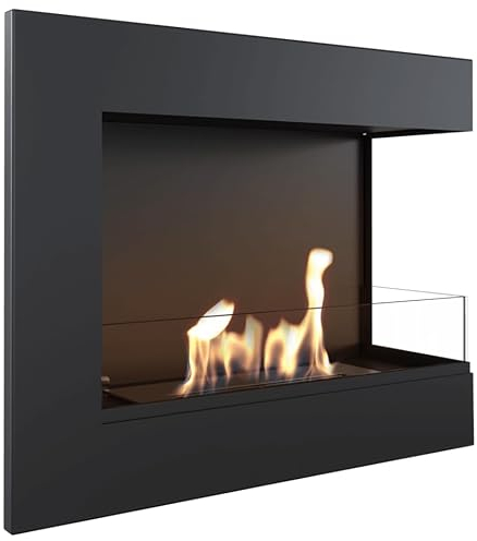 KRATKI Eckkamin Delta | Biokamin 600 x 280 mm | Wandkamin mit Verglasung 4 mm | Ideal für offene und Moderne Innenräume | TÜV - Rheinland geprüft | Offen nach rechts