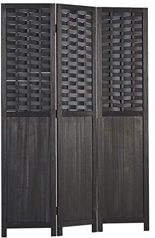 Homestyle4u 2002, Paravent Raumteiler Holz Schwarz 3 teilig Rattan Optik Trennwand Sichtschutz
