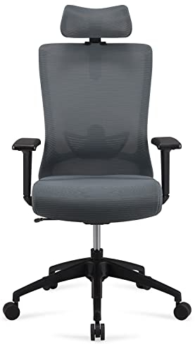 Amazon Basics Silla ejecutiva ergonómica, respaldo alto, silla de escritorio, silla de oficina, reposacabezas ajustable, reposabrazos y soporte lumbar, 63 x 59,5 x 124 cm, gris