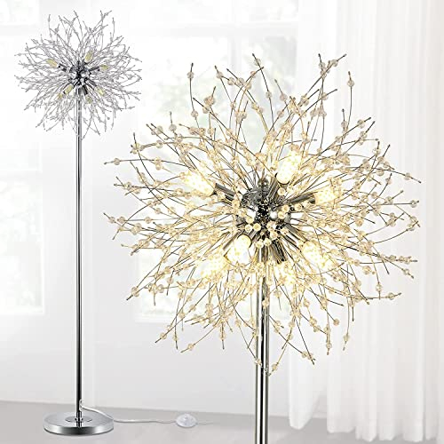 Lampada da terra moderna in cristallo Rayofly, cromata con fuochi d'artificio con interruttore a pedale,G9 a 8 luci, in vetro metallico