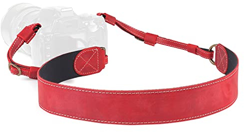 MegaGear MG1514 Sierra Series - Correa para cámara - De Cuero Genuino, para Hombro o Cuello (Rojo), MG2003
