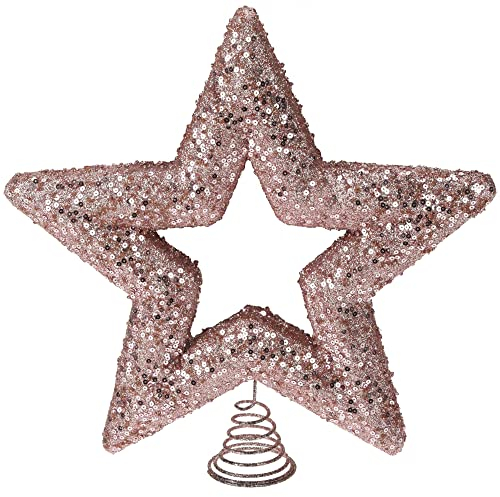 com-four® Weihnachtsbaumspitze Stern-Glitzer - Christbaumspitze für den Weihnachtsbaum - passend für jeden Christbaum - Stern zum Hinstellen für Weihnachten (rosa - 28cm)