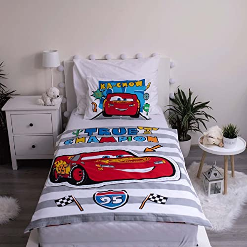 JFabrics Disney Cars Bettwäsche-Set für Babybett, mit Kissen, Motiv Lightning McQueen, Rot, 100 x 135 cm - 40 x 60 cm
