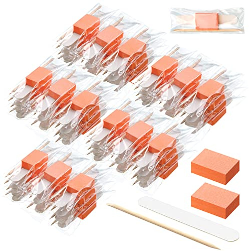 Leelosp 120 Sets Disposable Manicure Kit Basics 3 Pieces Nail Kit, White Wood Nail File 180/180 Grit, Purple Mini Buffer 100/100 Grit, Individually Packed Mini Pedicure Set for Fingernails Toenails
