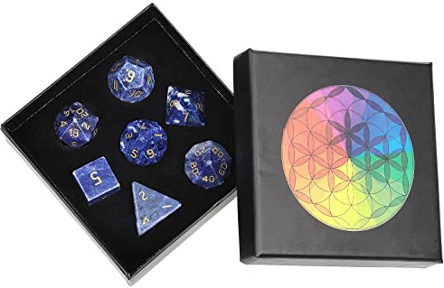 Nupuyai Sodalith Stein polyedrische Würfel Edelstein Set für DND RPG | Würfel Set aus Stein für DND RPG MTG, Dungeon and Dragons, Tischspiele, Kristall Polyeder Würfel Set Geschenk