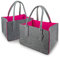 Doppelpack mit 2 Shopping Bag aus Filz, große Einkaufs-Taschen mit Henkel, Einkaufskorb, Faltbare Kaminholztasche, vielseitige Tragetasche, dunkelgrau/magenta