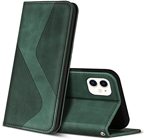 ZONNAVI Fodral för iPhone 11, PU-läder mobiltelefonskal med kortfack och stativfunktion, läderfodral flip plånboksfodral, skyddsfodral för iPhone 11 (grön)