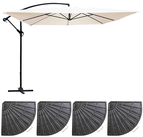 Oviala Parasol déporté 3x3m et 4 Dalles à lestées Blanc