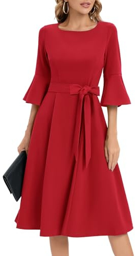 HomRain Women’s Elegant Bell Sleeve Cocktail Party Dress, for Wedding Guest, Modest Church Evening Dress
