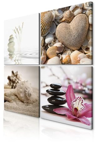 decomonkey Wandbilder Set Landschaften 4 Teilig jedes Teil 30x30 cm Natur | Strukturleinwand, Holzkeilrahmen, Leinwandbilder, Bild auf Leinwand, Kunstdruck, Wanddeko, Wohnzimmer, Wanddekoration, Meer