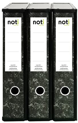 Noti Foolscap Black & Box File Pack of 3 with 75mm Spine, Spring Clip, Ring Pull and Catch