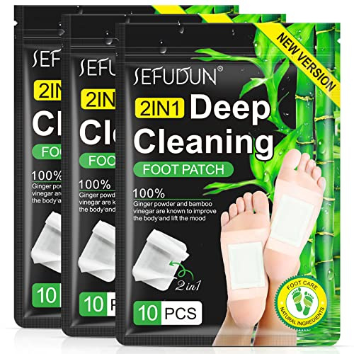 2 in 1 30PCS Foot Pads, Natural Bamboo Vinegar Ginger Powder Foot Pads