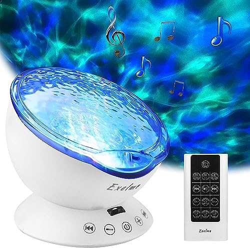 Ocean Wave Lights Night Light Projector - Sound Machine with Soothing Nature Noise and Relaxing Light Show - Color Changing Wave Light Effects for Kids Adults Bedroom Living Room - White