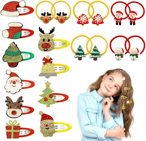 20 Stück Weihnachten Haarschmuck,Weihnachtshaarspangen,Haarspangen Voller Weihnachtlicher Elemente,Adventskalender Füllung Kinder,Haarklammern für Mädchen Kinder,Weihnachtsgeschenke