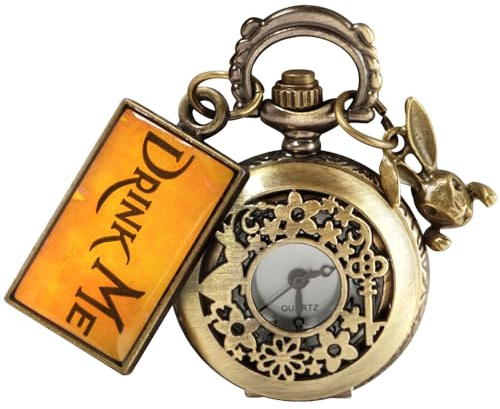 Tiong Montre de poche à quartz pour femme avec chiffres arabes/romains avec collier et pendentif, 44-Little Alice, Classique