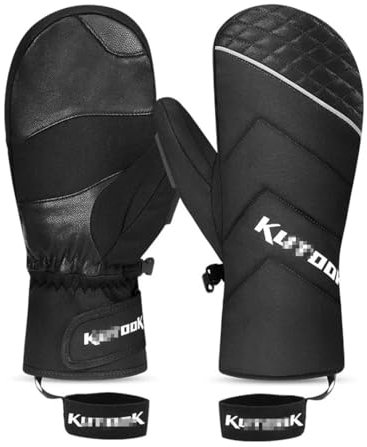 Ornrjfll Winter Skifahren Handschuhe Für Männer Thermische Ziegenhaut Ski Handschuhe Leder Schneemobil Fäustling Outdoor Snowboard Handschuhe Schwarz M
