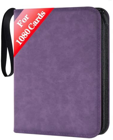 JUSONEY Sammelalbum für Karten, 9 seitlich Sammelalbum für bis zu 1080 Karten, Sammelkarten Album, Reißverschluss Binder für Sammelkarten, MTG Karten Heft für Spielkarten für Sportkarten(Violett)