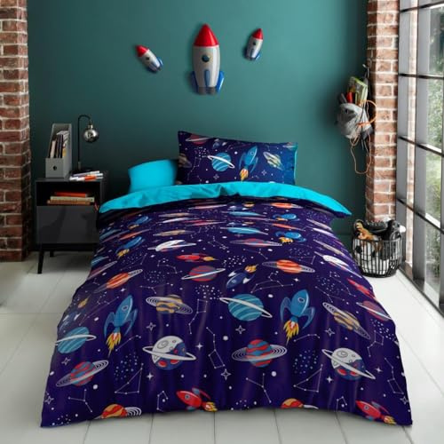 GC GAVENO CAVAILIA Outer Space Duvet Set Single, Galaxy Universe Microfiber Boys Quil Covers, Big Dipper Kids Bedding Set, Multi