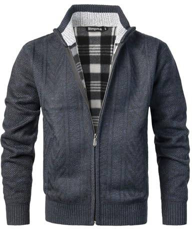 Btmpmcs Cárdigan de Hombre Cuello Alto Otoño Invierno Cálido Suéter de Punto Casuales Grueso Chaqueta con Forro Polar Mangas LargasJersey Clásico Color SóLido Cable JerséIs Outwear Rebecas Tops