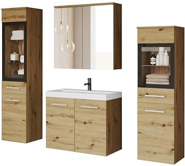 MINIO go for it - Badmöbel 4-Teilig Set Marit 2 Wandspiegelschrank mit LED