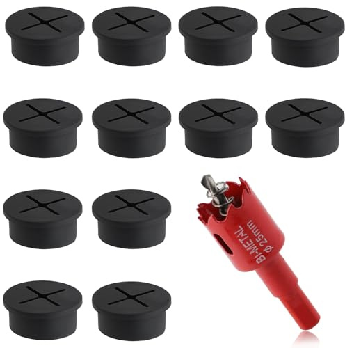 1 Inch（25mm) Desk Grommet, 13 Pieces Wire Grommet, Desk Hole Cover for Cables with Hole Saw,Plastic Cable Cord Wire Hole Cover for Desk, Table,Cabinet,Countertop and Other Furniture(Black)