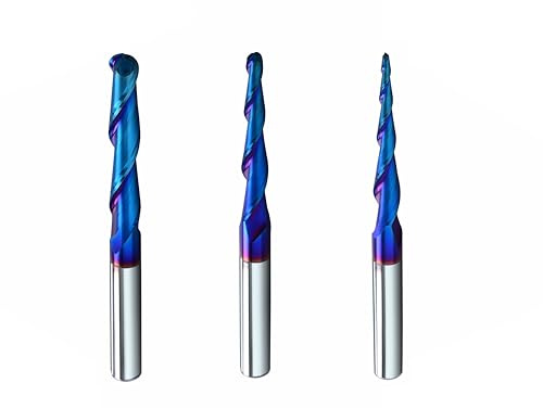 DashHound 3PCS BRBT336 Milling Cutters Ball Nose Up Cut CNC Router Bits Set 2D and 3D Carving Tapered Angle 0.1Deg 2.4Deg 3.6Deg 1/4 inch Shank with 3 inch Over Length