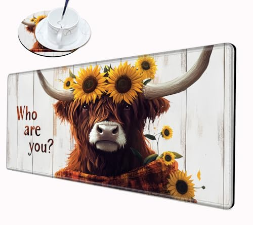 BBSujane XL Mouse Pad Gaming Desk Mat for Desktop Extended Mousepad Sunflower Cow Desk Pad 24x12 Computer Mat Large Mouse Pads for Wireless Mouse Office Laptop Accessories Gift