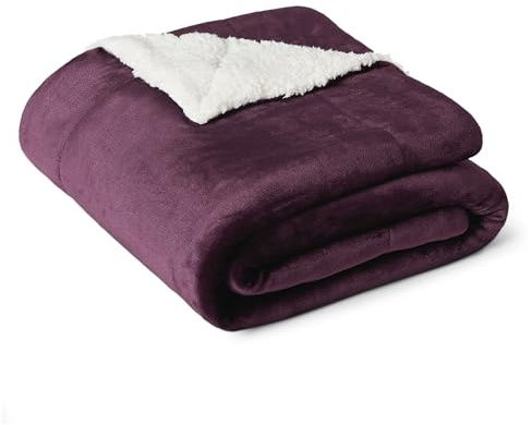 Amazon Basics Coperta Plaid in Pile Sherpa Reversibile per Divano, 127 x 152 cm, Prugna