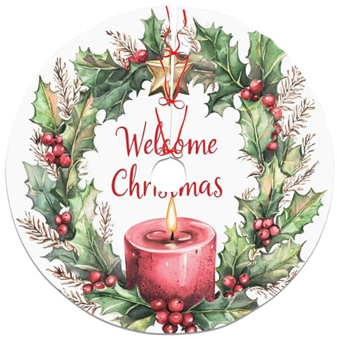 Gonna per albero di Natale con bacche di agrifoglio, design natalizio rosso per la decorazione invernale della casa, decorazione per feste di Natale, interni ed esterni, 121 cm