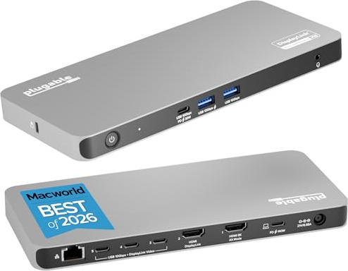 Plugable USB C Docking Station 5 Monitors, 140W, DisplayLink Dock DL7400