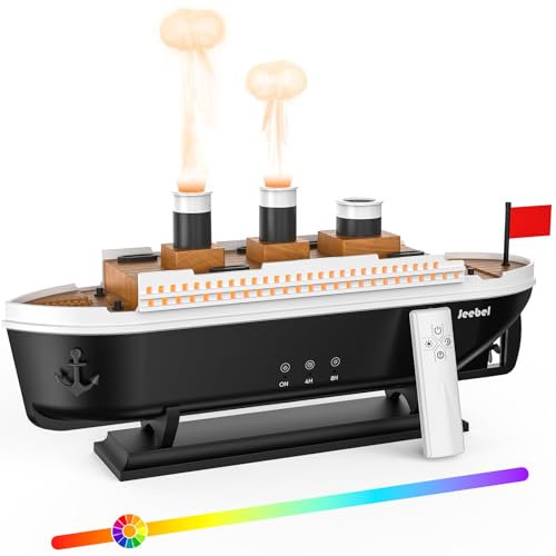 Jeebel Aroma Diffuser für Ätherische Öle - Schiffs geformter Diffusor mit Flammeneffekt, Farbigen LED, Fernbedienung, Netzadapter - 250ml Mini Luftbefeuchter für Aromatherapie im Schlafzimmer Büro