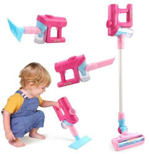 Joyfia Kids Vacuum That Really Works, Toddlers Cordless Vacuum Cleaner Set, Pretend Role Play Household Keeping Toys with Realistic Function & Attachments, Cleaning Learning Toys for Age 3+ Boys Girls