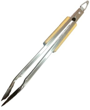 Pinzas para Barbacoa largas de 42cm, Pinzas Cocina de Acero Inoxidable con Mango de Madera Resistente al Calor y Agarre para Colgar, facil de Lavar, Ideal para parriladas
